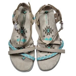 Skechers Reggae Slim Vacay women's sandals taupe with aqua women's size 10